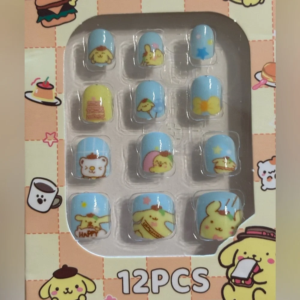 15 packs Little Girls Press On Nails Hello Kitty Melody Kuromi Cinnamoroll &More
